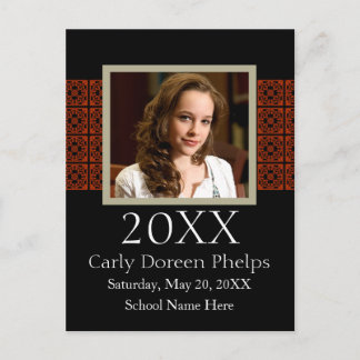 写真の卒業発表ブラックレッドホワイト 案内ポストカード