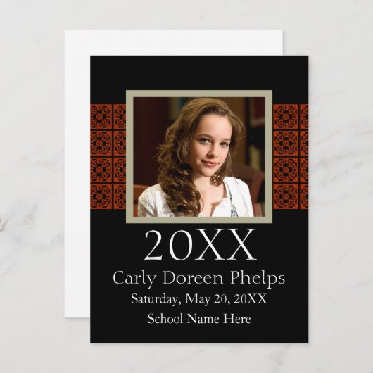 写真の卒業発表ブラックレッドホワイト 案内ポストカード (正面/裏面)