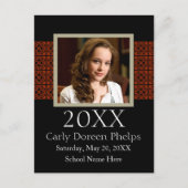 写真の卒業発表ブラックレッドホワイト 案内ポストカード (正面)