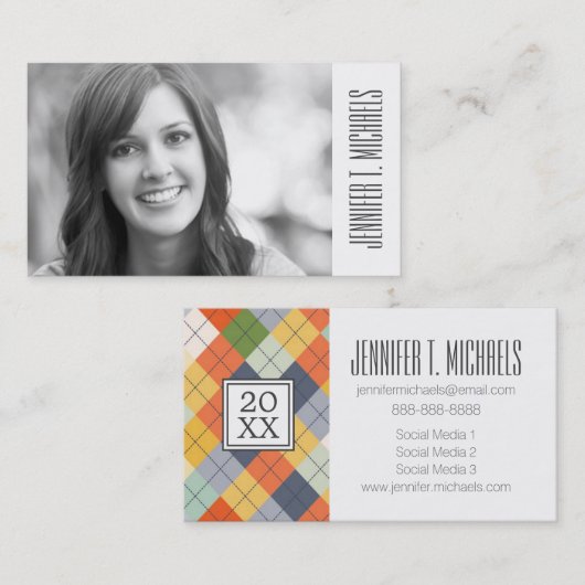 写真の卒業|のアーガイル柄のなセーター コーリングカード (正面/裏面)