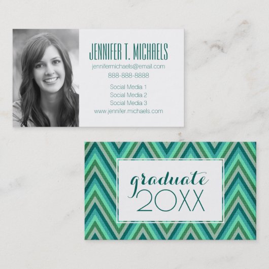 写真の卒業|のジグザグ形のストライプのな背景 コーリングカード (正面/裏面)