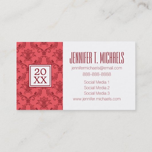 写真の卒業|のダマスク織の花柄パターン コーリングカード (裏面)