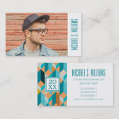 写真の卒業|のティール(緑がかった色)およびオレンジ形パターン コーリングカード (正面/裏面)