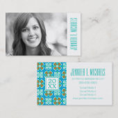 写真の卒業|のティール（緑がかった色）の民族パターン コーリングカード (正面/裏面)