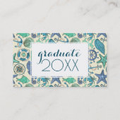 写真の卒業|のティール(緑がかった色)の海洋動物パターン コーリングカード (裏面)