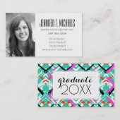 写真の卒業|の手描きのティール（緑がかった色）のジグザグ形 コーリングカード (正面/裏面)