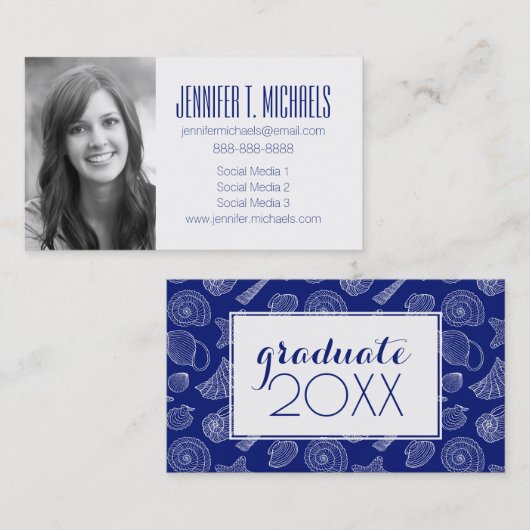 写真の卒業|の明るく青い貝パターン コーリングカード (正面/裏面)