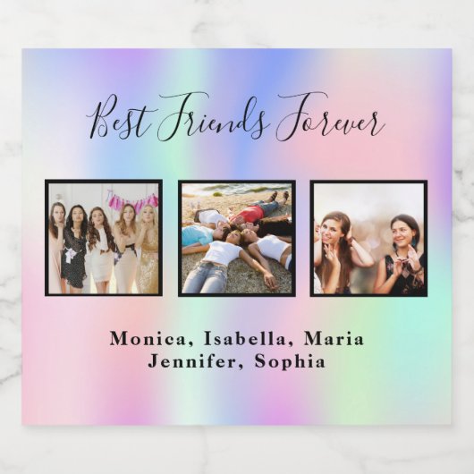 写真の友最高の達レインボーピンクの誕生日パーティー スパークリングワインラベル (シングルラベル)