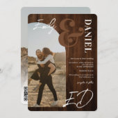 写真の名はっきりした前はアーチ茶色の木結婚の 招待状 (正面/裏面)