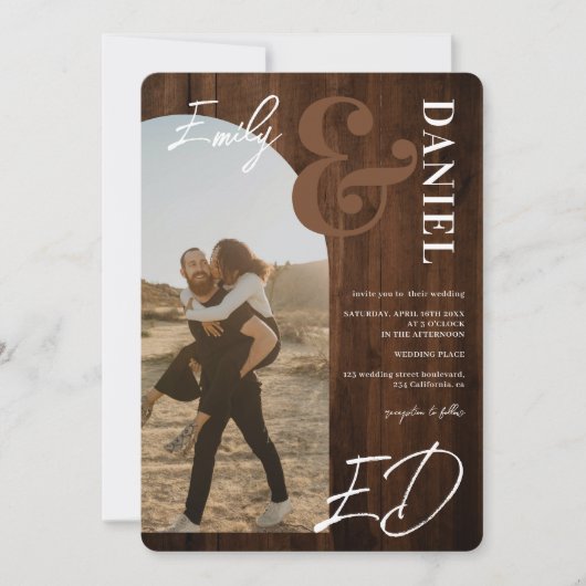 写真の名はっきりした前はアーチ茶色の木結婚の 招待状 (正面)