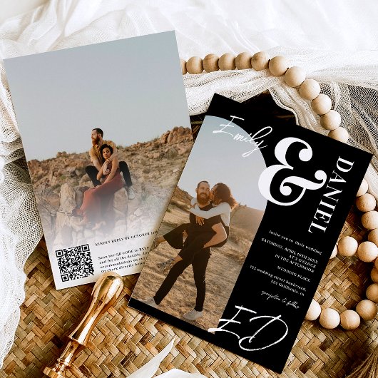 写真の名はっきりした前はアーチ黒結婚の 招待状