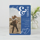 写真の名はっきりした前スクリプトarch retro blue結婚's 招待状 (スタンド正面)