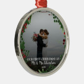 写真の名前とミセスとしての初めてのクリスマス メタルオーナメント (右)