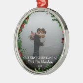 写真の名前とミセスとしての初めてのクリスマス メタルオーナメント (左)