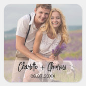 写真の名前の新郎新婦結婚式の引き出物 スクエアシール (正面)