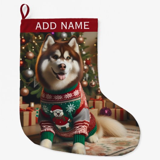 写真の名前の追加 ラージクリスマスストッキング (正面)