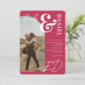 写真の名前はっきりしたスクリプトのマゼンダ結婚ン色 招待状 (スタンド正面)