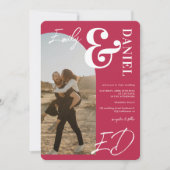 写真の名前はっきりしたスクリプトのマゼンダ結婚ン色 招待状 (正面)