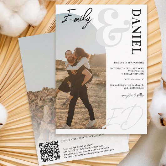 写真の名前はっきりしたスクリプトarch白黒結婚の 招待状