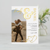 写真の名前はっきりしたスクリプトarch白黒結婚の 箔招待状 (立ち正面)