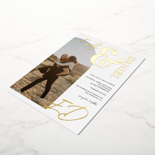 写真の名前はっきりしたスクリプトarch白黒結婚の 箔招待状 (回転した状態)