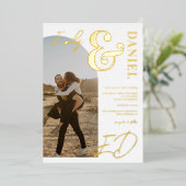 写真の名前はっきりしたスクリプトarch金ゴールド結婚の 箔招待状 (立ち正面)