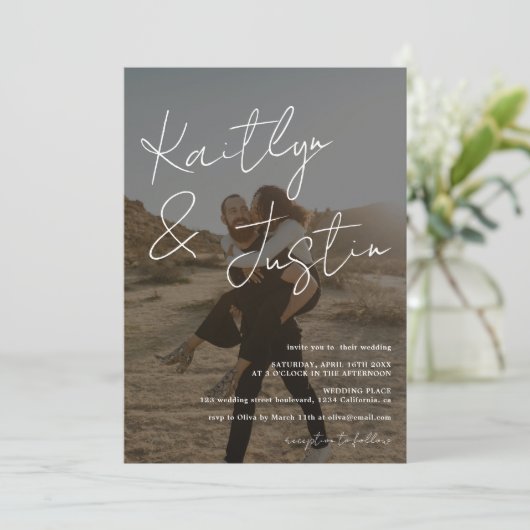 写真の名前スクリプト書道の黒結婚の 招待状 (スタンド正面)