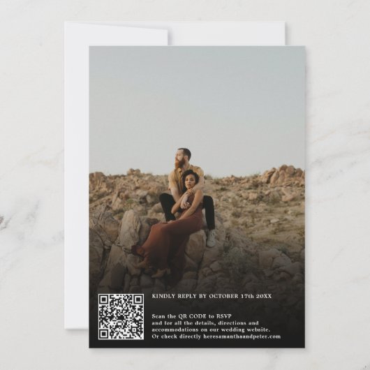 写真の名前スクリプト書道の黒結婚の 招待状 (裏面)