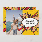 写真の変更日付の延期されたモダンおもしろい 案内ポストカード (正面/裏面)