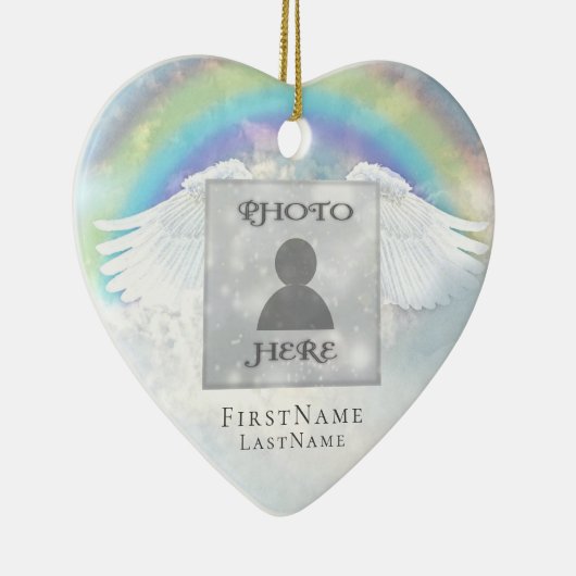 写真の天使の翼およびハートの記念物を加えて下さい セラミックオーナメント (右)