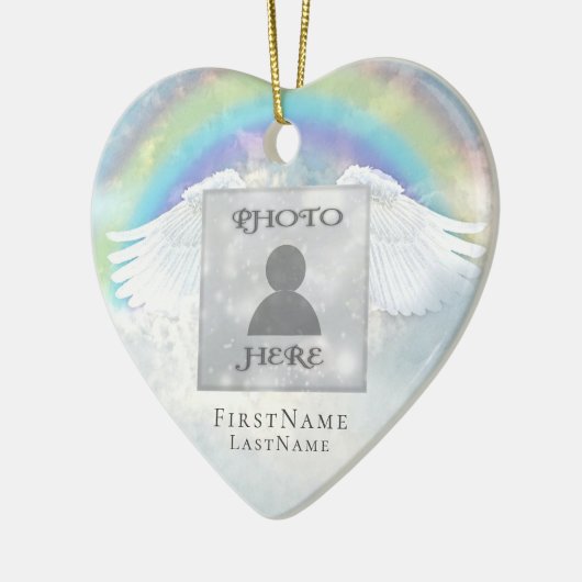写真の天使の翼およびハートの記念物を加えて下さい セラミックオーナメント (左)