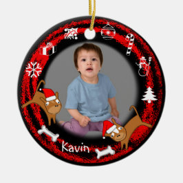 写真の子犬の赤いオーナメントを加えて下さい セラミックオーナメント