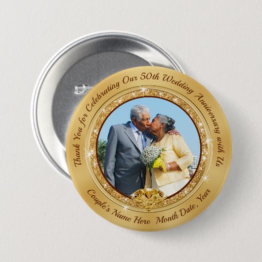 写真の安パーソナライズされたい金の記念日が引き立つ 缶バッジ (正面&裏面)