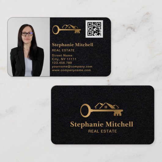 写真の実在不動産仲介業者鍵ハウスQRコードの挿入 名刺 (正面/裏面)