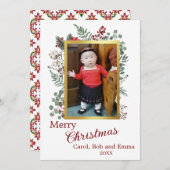 写真の平らな休日のカード:ベリーと植物 シーズンカード (正面/裏面)