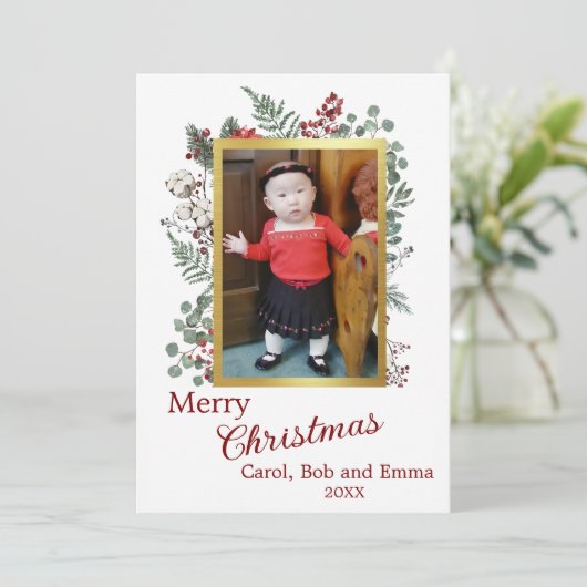 写真の平らな休日のカード:ベリーと植物 シーズンカード (スタンド正面)