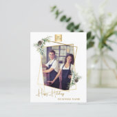 写真の幾何学的金ゴールドQRビジネスクリスマスカード (スタンド正面)