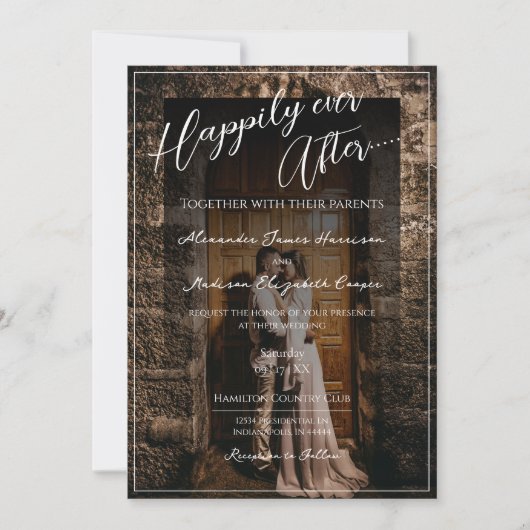 写真の後ずっと幸せ結婚に | 黒のオーバーレイ 招待状 (正面)