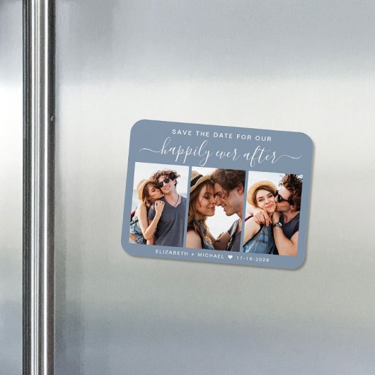 写真の後で幸せにダスティ・ブルー日付を保存 マグネット