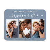 写真の後で幸せにダスティ・ブルー日付を保存 マグネット (横)