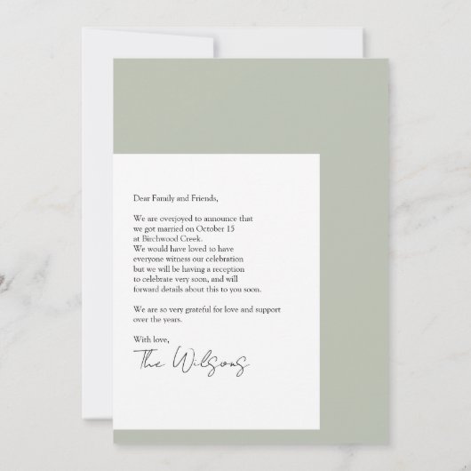 写真の後で幸エレガント意にモダンし結婚て 案内状 (裏面)