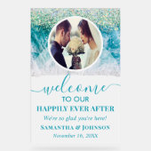 写真の後に幸せなビーチ結婚式へようこそ アクリルサイン (正面)