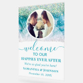 写真の後に幸せなビーチ結婚式へようこそ アクリルサイン (傾斜)