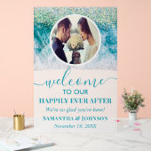 写真の後に幸せなビーチ結婚式へようこそ アクリルサイン (ウェディング)