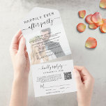 写真の後に幸せなQRコード結婚式のレセプション オールインワン招待状<br><div class="desc">おモダン客様の結婚を家族や友達に知らせたり、結婚式の後のレセプションやパーティーに招待状したりするための一つの招待でエロペメントまたは小さな発表と披露宴のすべて。あなたのカスタマイズ発表と招待は、あなたの結婚式の日の写真をオーバーレイし、"Happy Ever Afterパーティー書"は、トレンディータイポグラフィとスワッシュとシンプルスクリプトの組み合わせである。お客様の結婚WebサイトのURLアドレスを入力して、RSVPオンラインにゲスト用のQRコードを作成し、宿泊施設、指示、パーティーやその他の詳細の前の任意の夜の情報を取得する。催涙遠くにRSVPはがきにより、RSVPをメールで好むゲストからの便利でフレンドリーエコとエンベロープフリーの応答を提供する。</div>