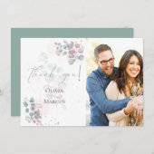 写真の御礼  |  モダンな水彩画のユーカリ サンキューカード (正面/裏面)