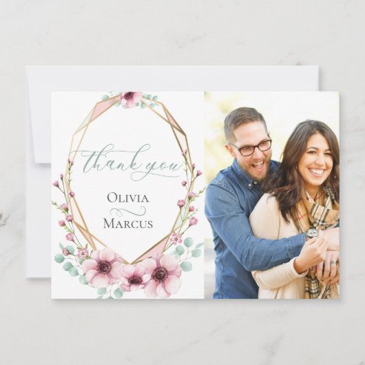 写真の御礼 | 新緑の春の花と葉 サンキューカード (正面)