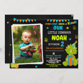 写真の恐竜の誕生日の招待の恐竜パーティー 招待状 (正面/裏面)