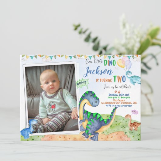 写真の恐竜の誕生日の招待ディノダニパーティー 招待状 (スタンド正面)