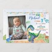 写真の恐竜の誕生日の招待リトルディノ 招待状 (正面/裏面)